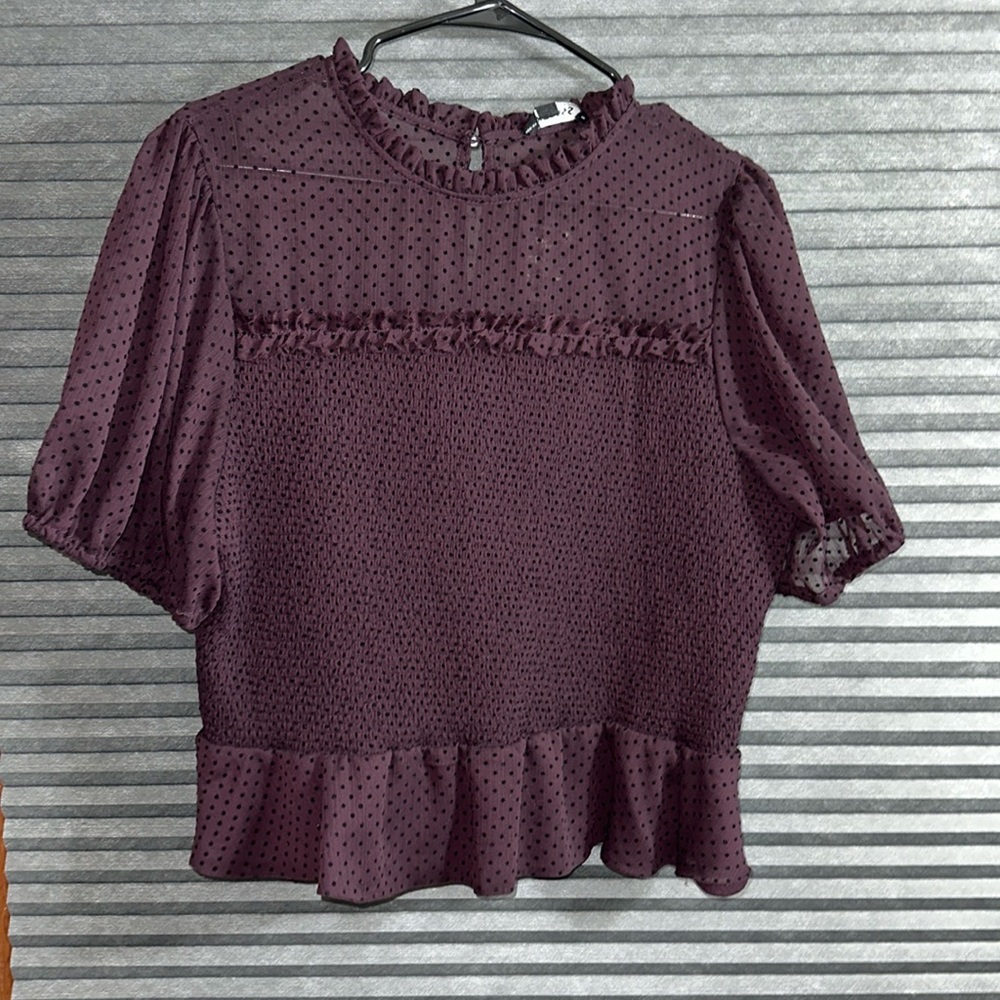 Purple with black polkadot express blouse, NEVER WORN